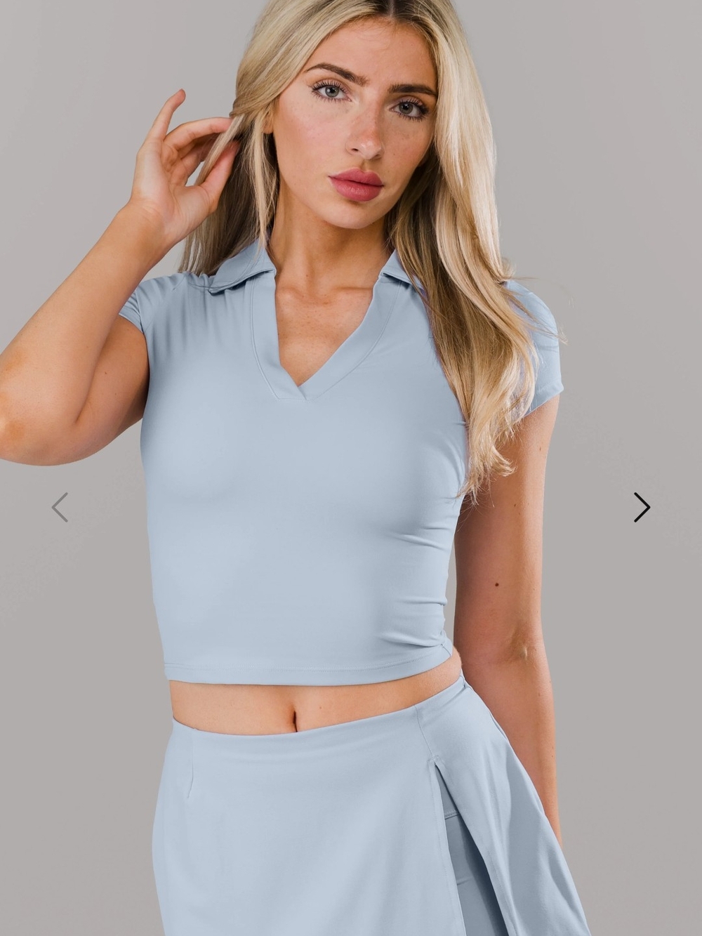 Alphalete Light Blue V-Neck Collared Cropped Polo ( M)